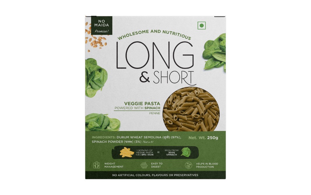 Long & Short Veggie Pasta Powered With Spinach Penne   Box  250 grams